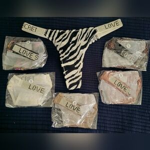 Zebra Print and Assorted Love Thongs By Love Secret 6 Pairs. Bling